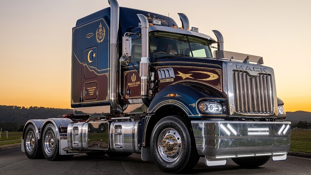 Mack Super-Liner.  You can identify it by its massive, towering vertical grille, iconic long bonnet, and set-back front axle, all classic indicators of this heavy-duty workhorse. Our enhanced version, seen above, refines this silhouette with a stunning ne